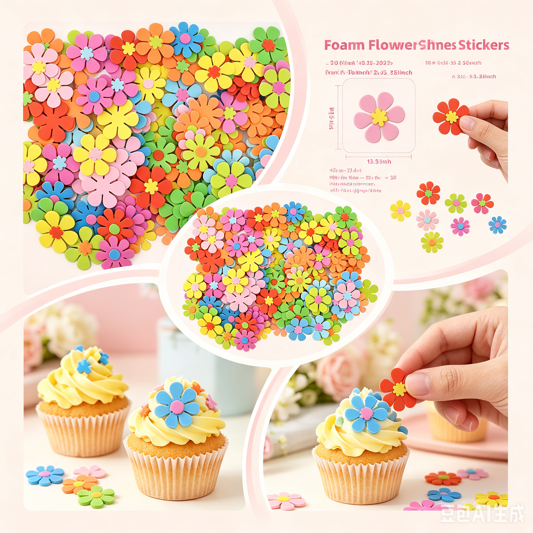 Art Craft And Cloth - Foam Flower Shapes Sticker 160Pcs Craft