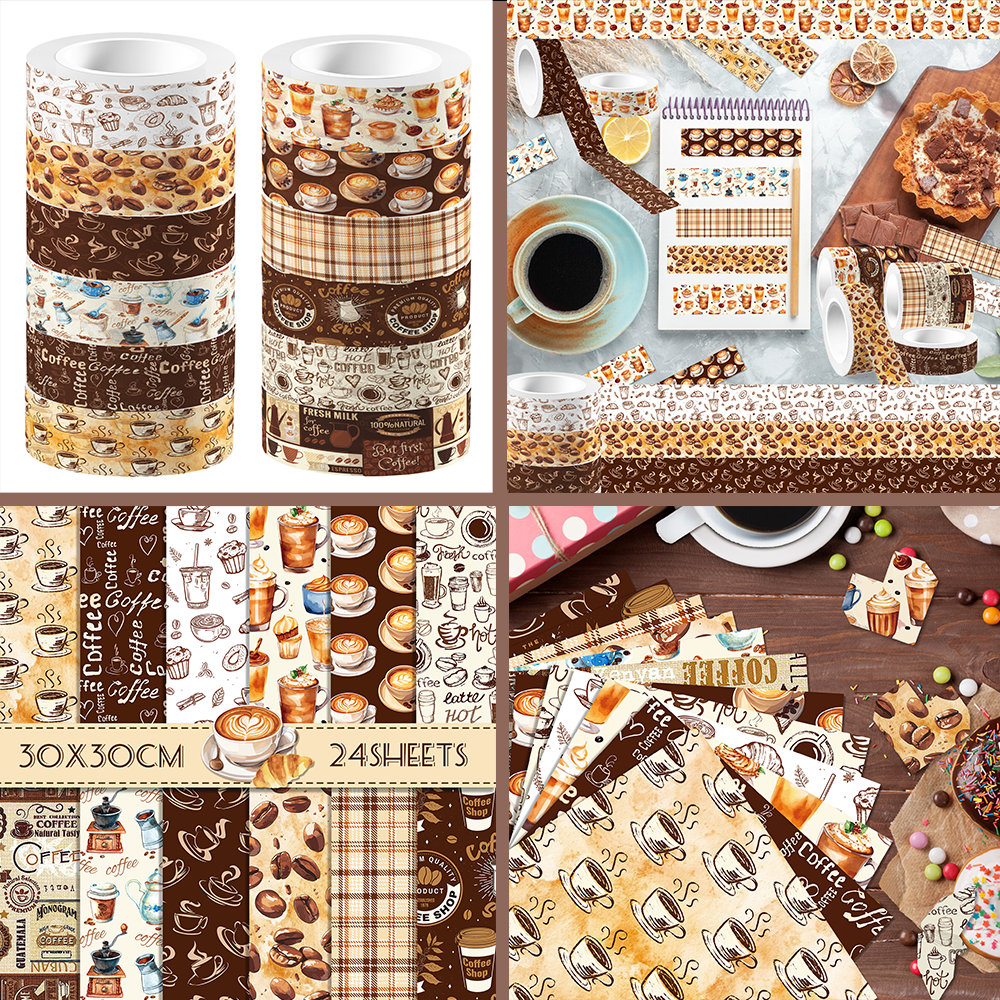 Art Craft Halloween - Vintage Coffee Pattern Washi Tape and