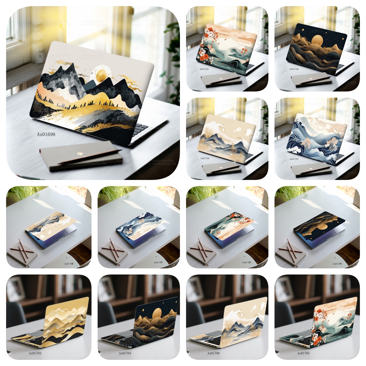 Art Craft Notebook - Minimalist Mountain Wave Laptop Decal Golden