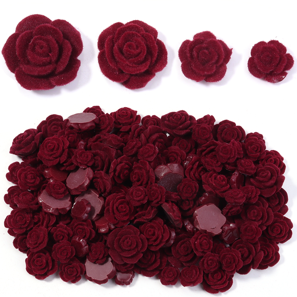 Art Craft Items - 20pcs Resin Rose Flower Wine Red