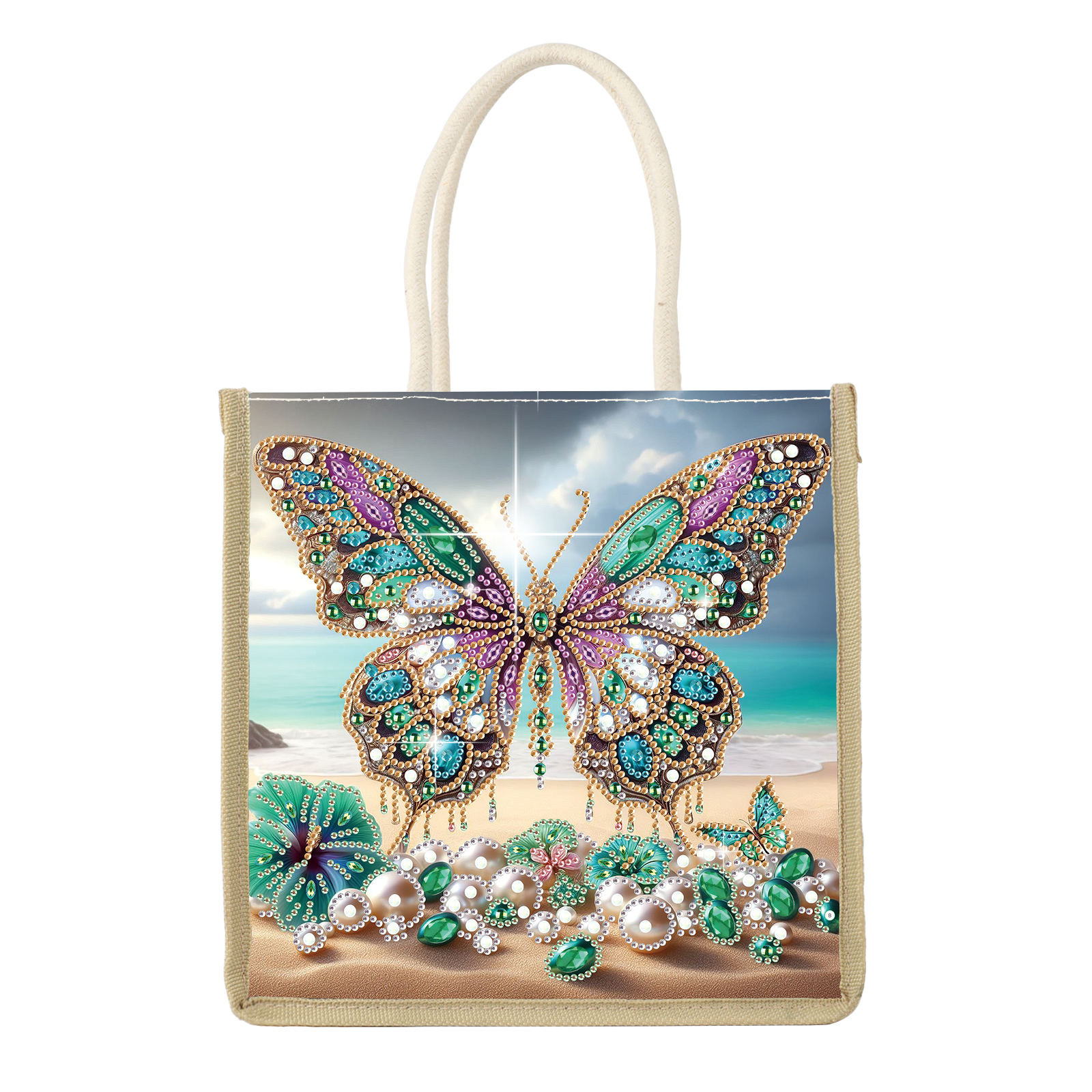 Craft Art Set - Diamond Art Painting Handbag Kits,beach butterfly