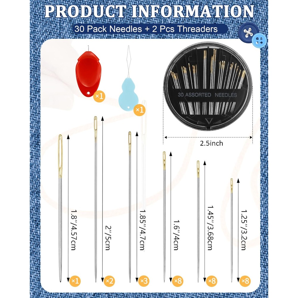 Craft Art Set - 30-Count Steel Hand Sewing Needles Set