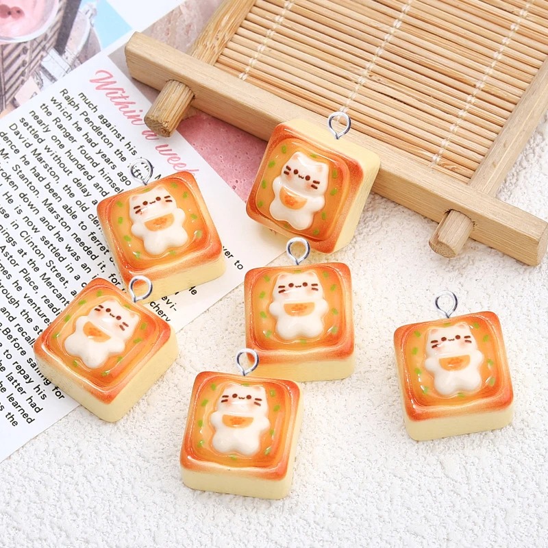 Art Craft Items - 10Pcs Kawaii Cat Toast Bread Resin