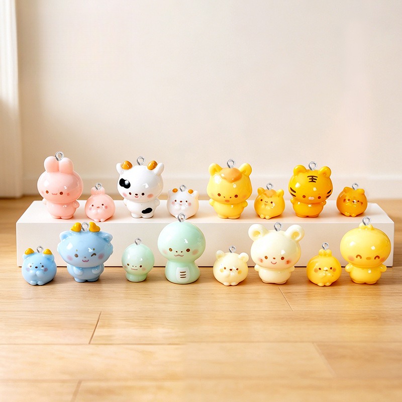 Dinosaur And Craft - 10Pcs Glossy Cartoon Animal Resin Charms