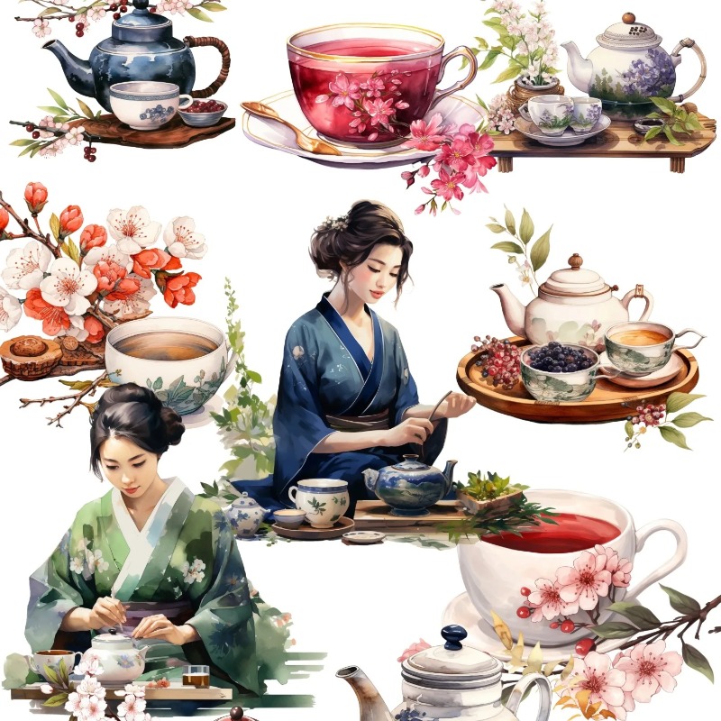 Art Craft 6 Year Old - Cute Watercolor Tea Ceremony, Art Stickers